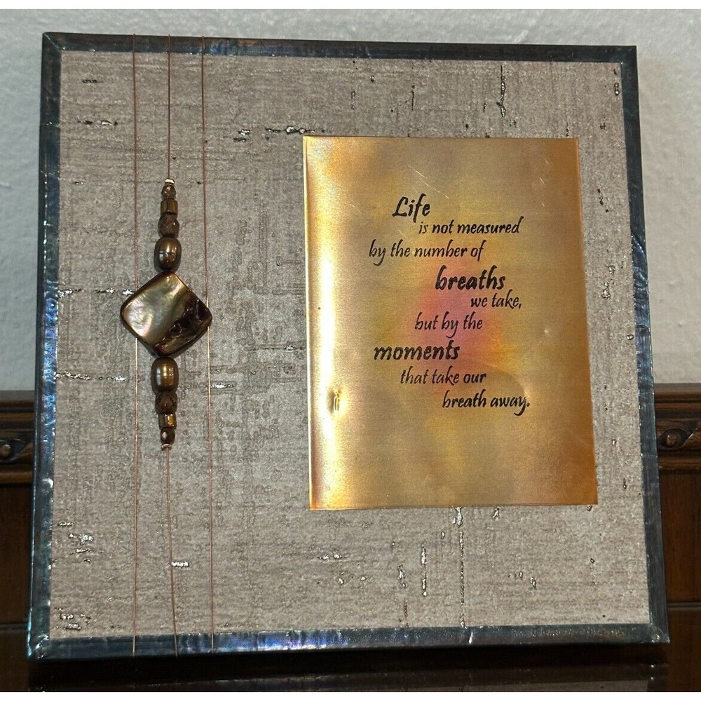 Metal Framed Ceramic Tile Copper Plaque Wire Stones Moments 6.5" Sq. Hanger